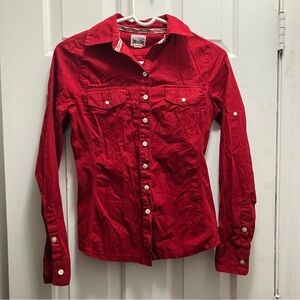 Converse One Star Womens Small Button Down Roll Tab Sleeve Stretch Side Panel XS